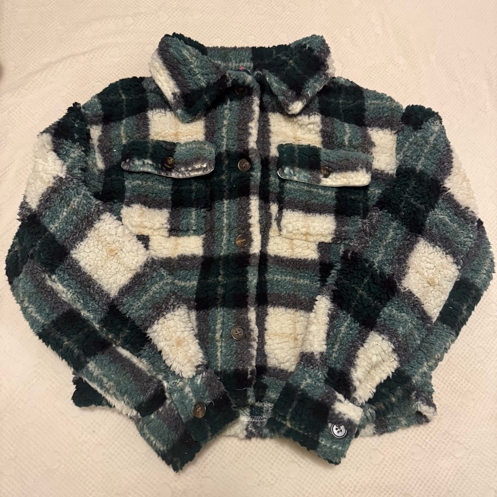 No Boundaries Green and Black Sherpa Jacket